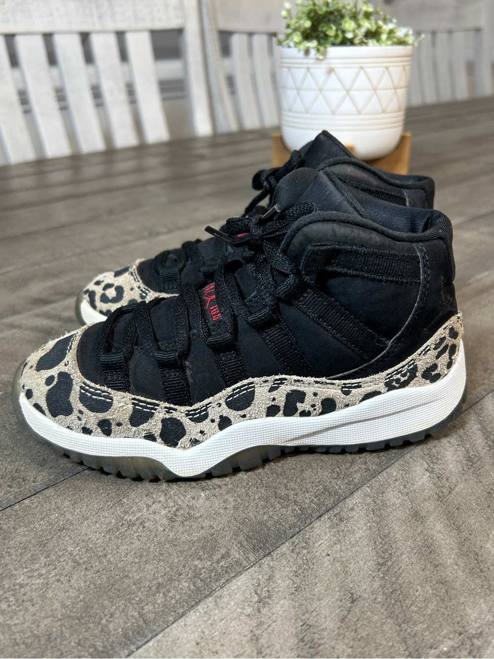 Jordan 11 Retro Animal Instinct Kids Size 12C Black Cheetah Zebra DO3857-010